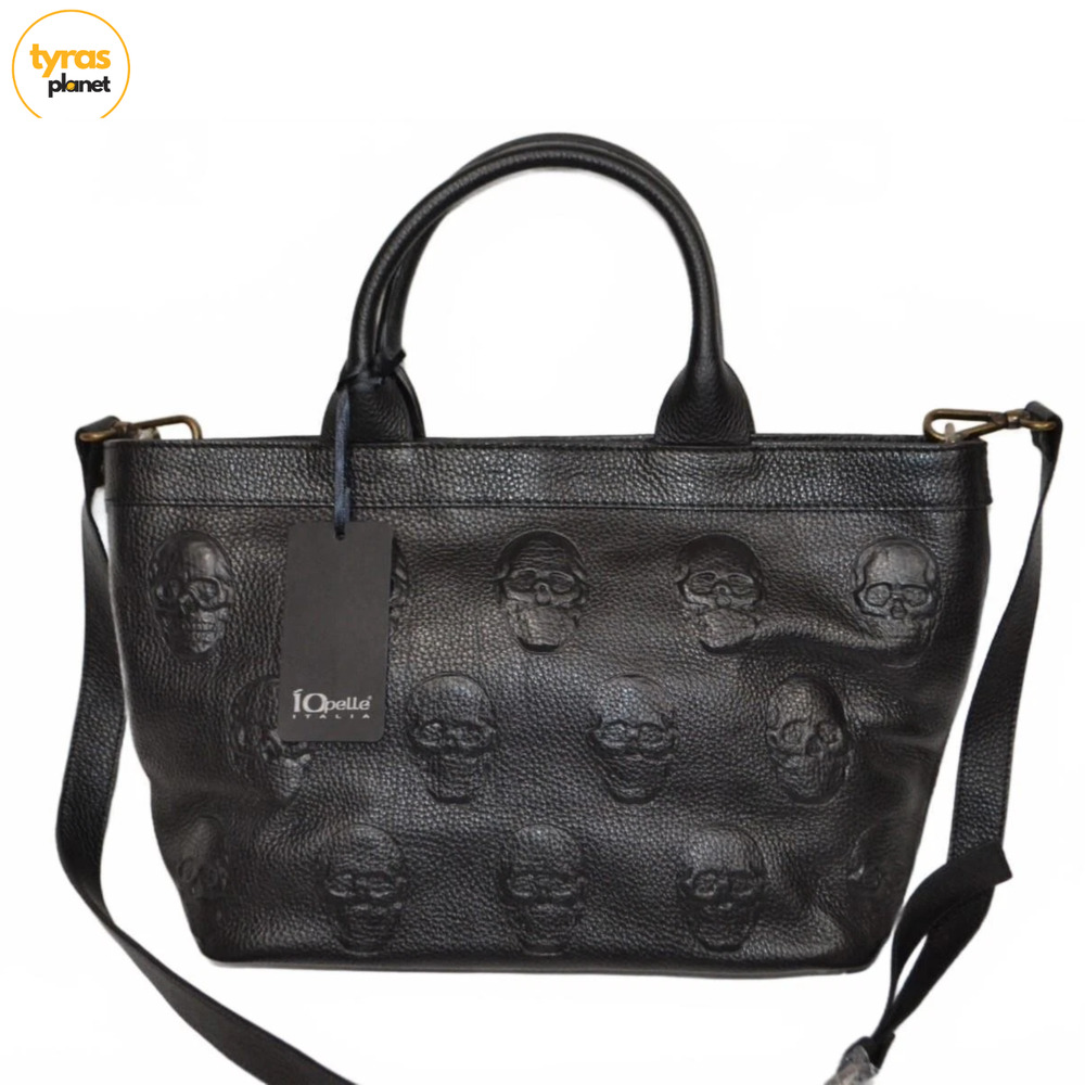 NWT IO Pelle Italia Skull Black Crossbody Bag Leather Made‎ in Italy